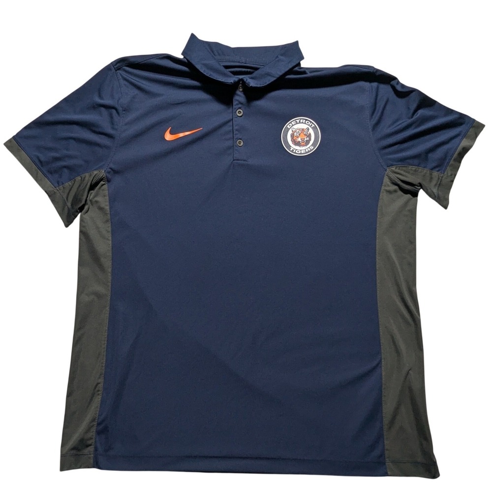 Nike Detroit Tigers Polo Shirt Mens XXL Blue Gray Dri-FIT Cooperstown Collection